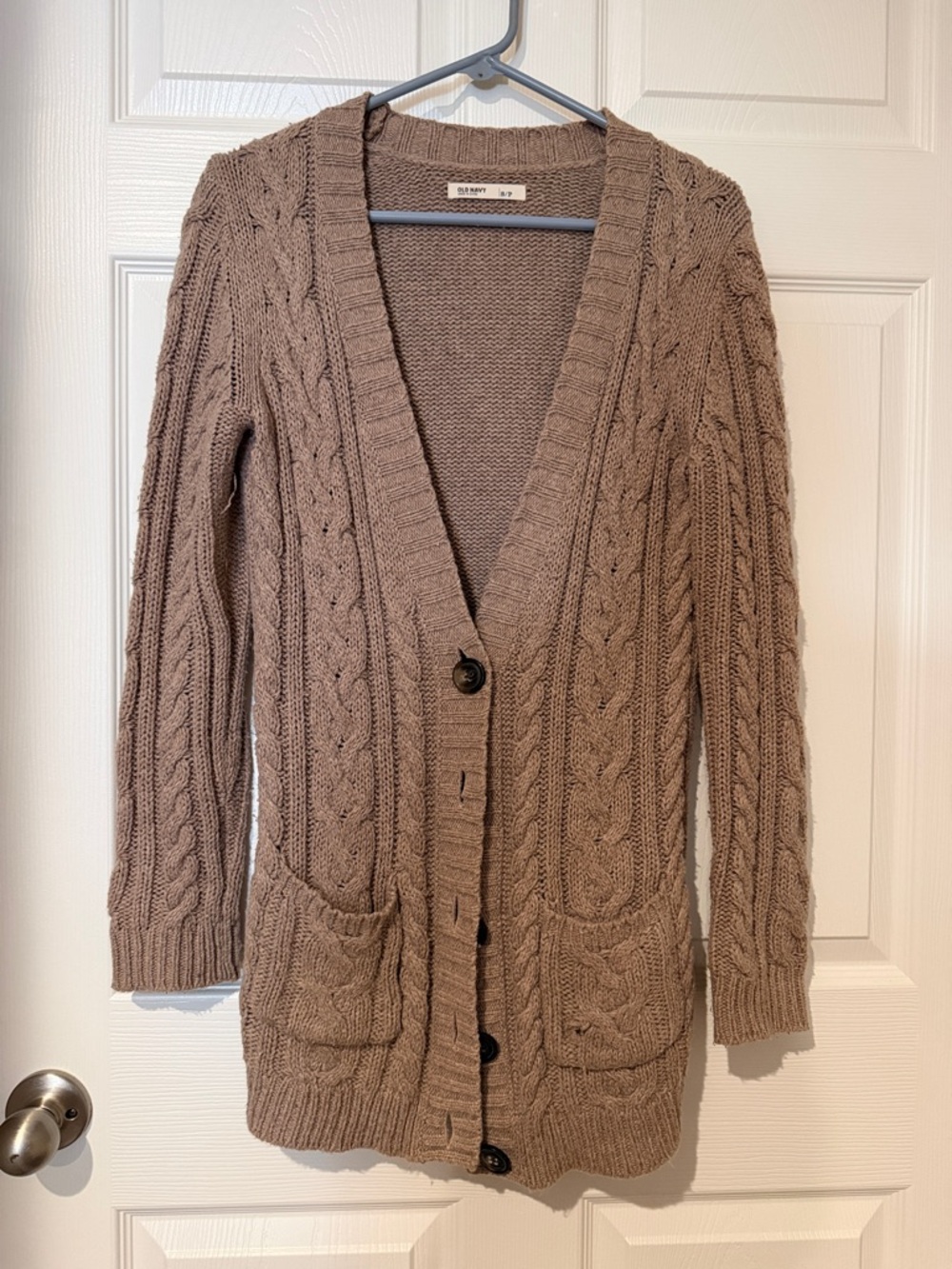 Old Navy Taupe Cable-Knit Button Cardigan